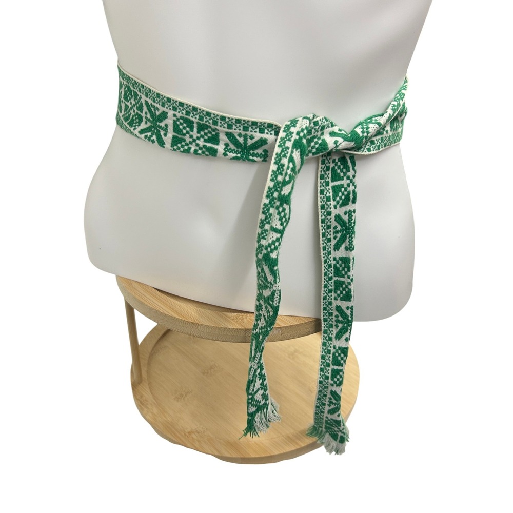 Folk Art Geometric Woven Sash Belt Green White Scandi‎ Boho Skinny Scarf Retro